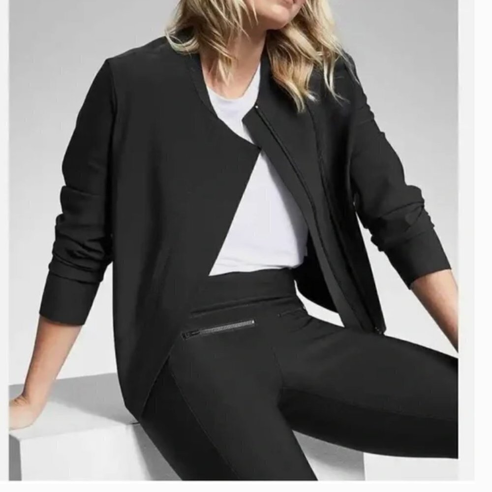 Athleta Stellar Jacket Black Moto Style Asymmetrical‎ Black size XS
